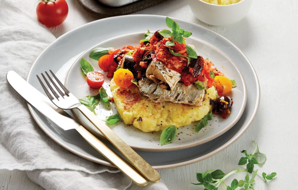 Sardine salsa with potato cakes