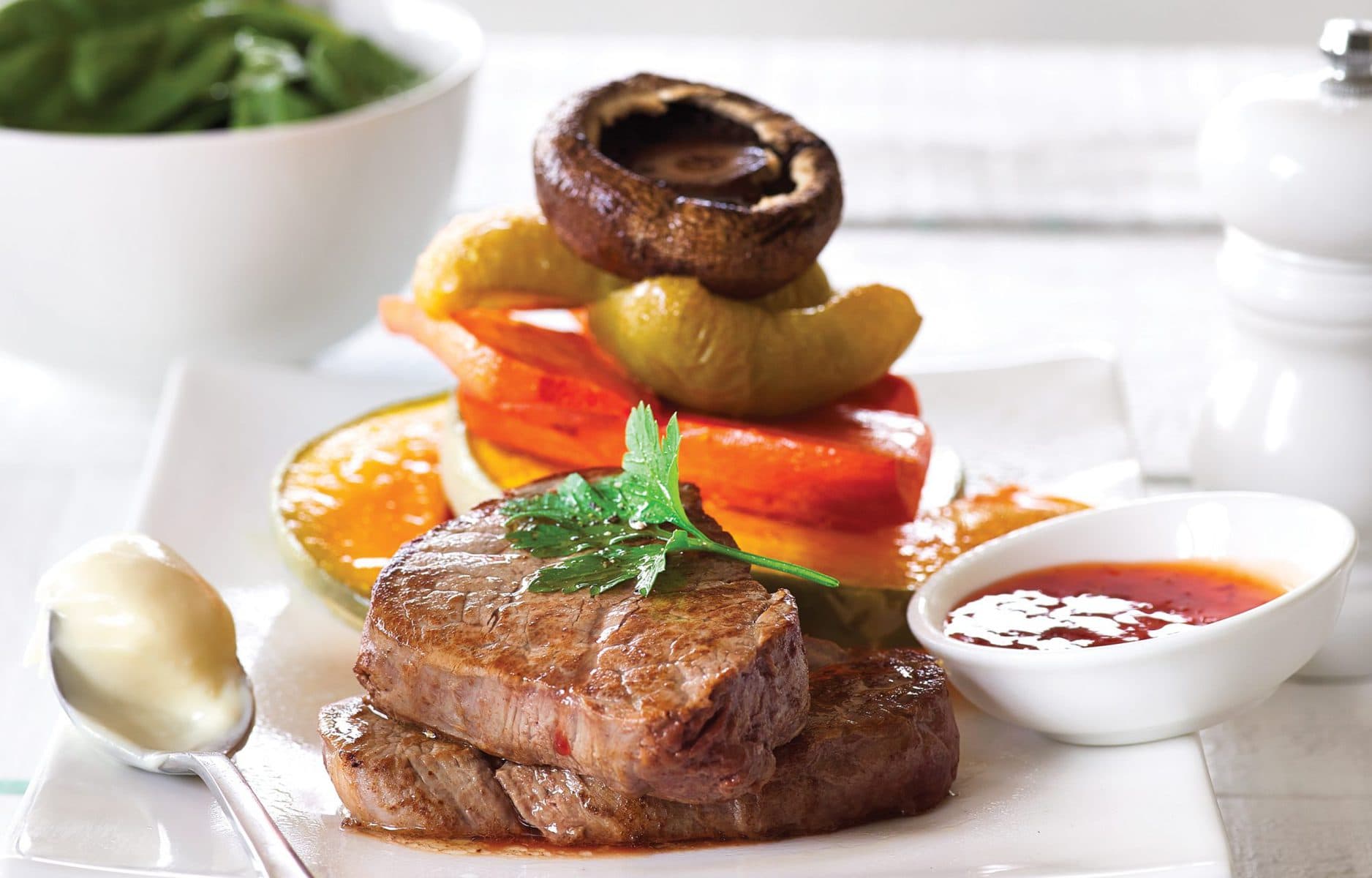 Steak and roasted vegetable stack
