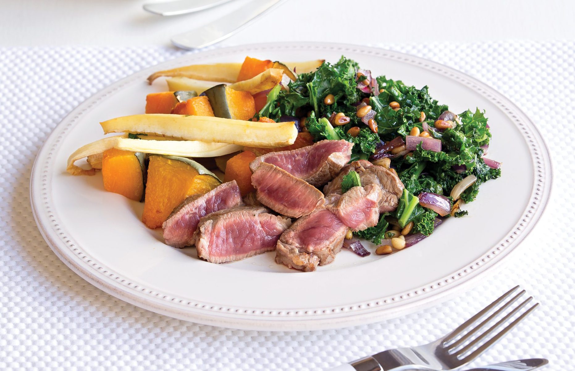Steak with nutty kale