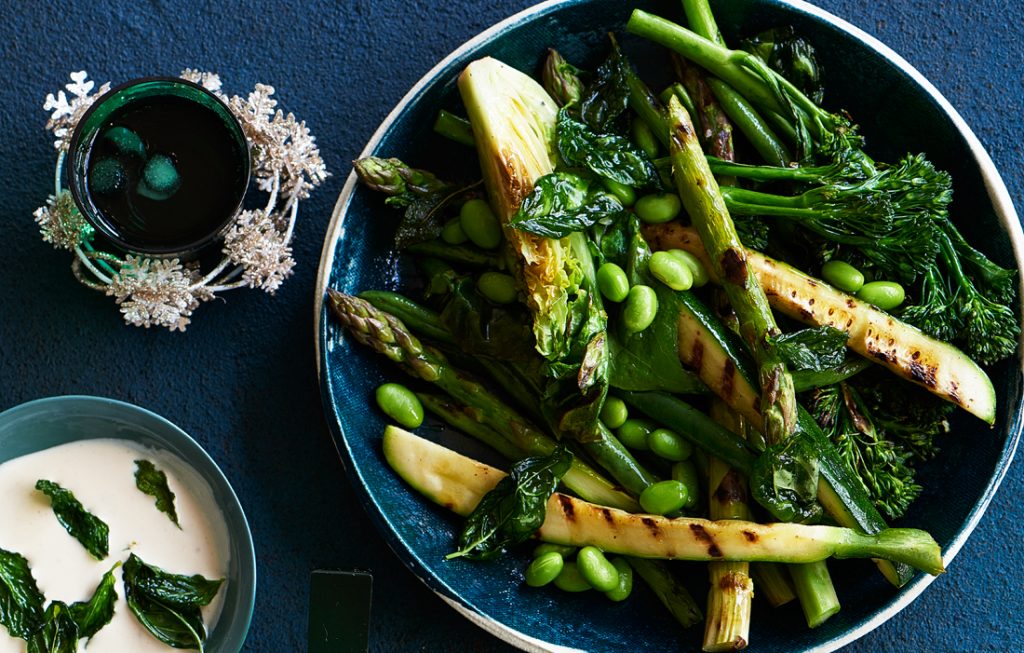 Summer greens with tahini sauce