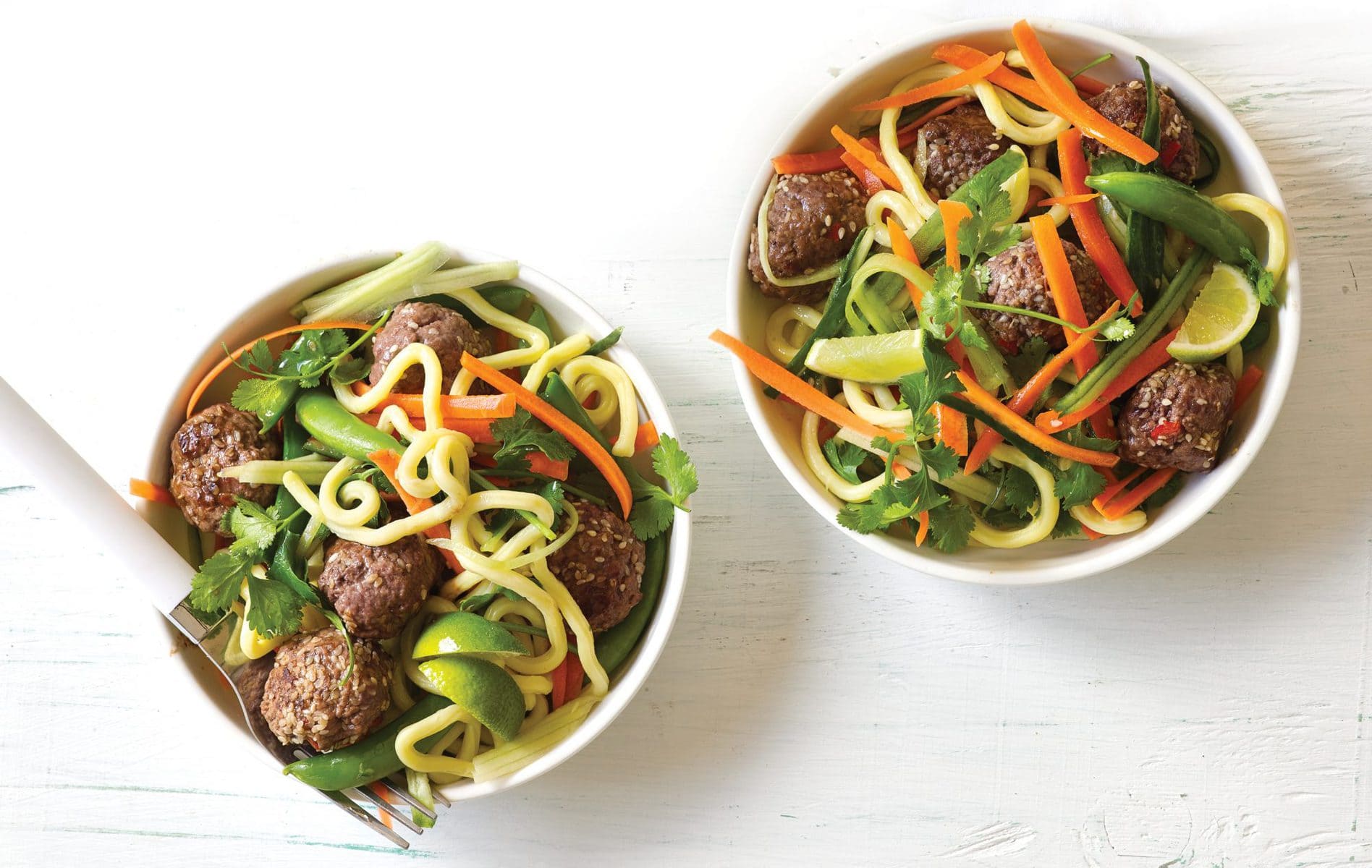 Thai meatball salad and sesame noodles