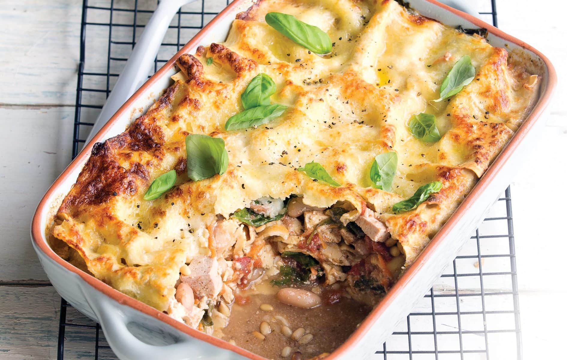 Tofu, bean and kale lasagne