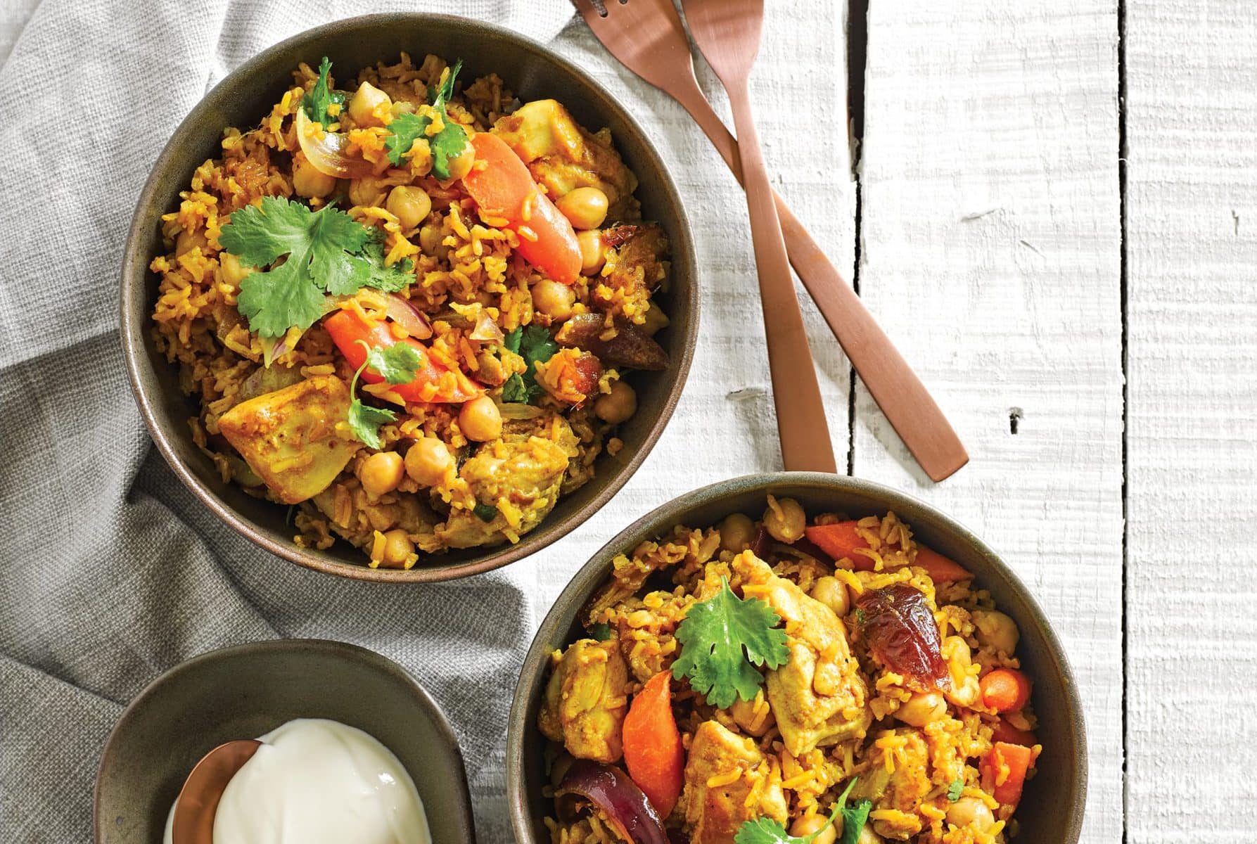 Turmeric chicken bites with vege rice bowl
