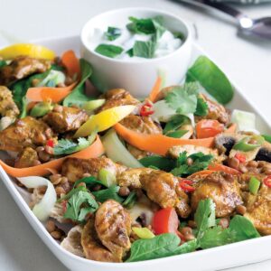Warm chicken tikka pita salad