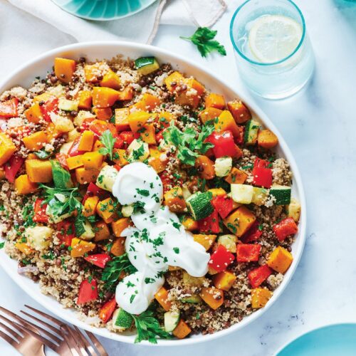 Za’atar-roasted vegetable, lentil and couscous pilaf