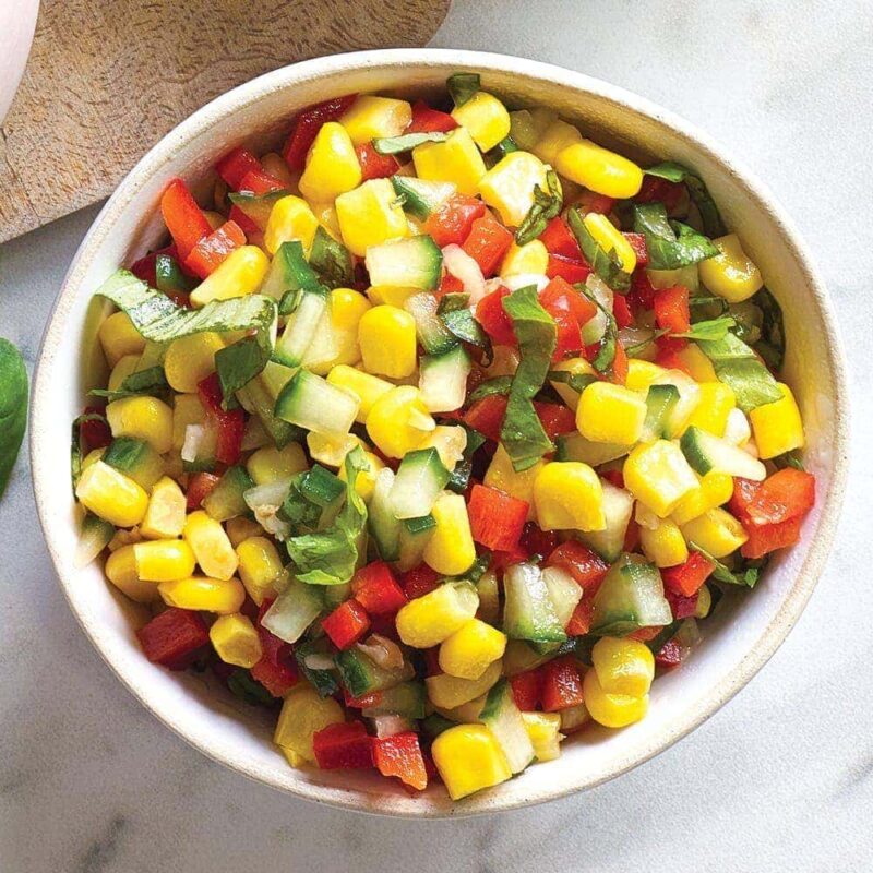 Cool cucumber and corn salsa