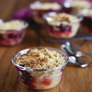 Apple and blackcurrant crumbles