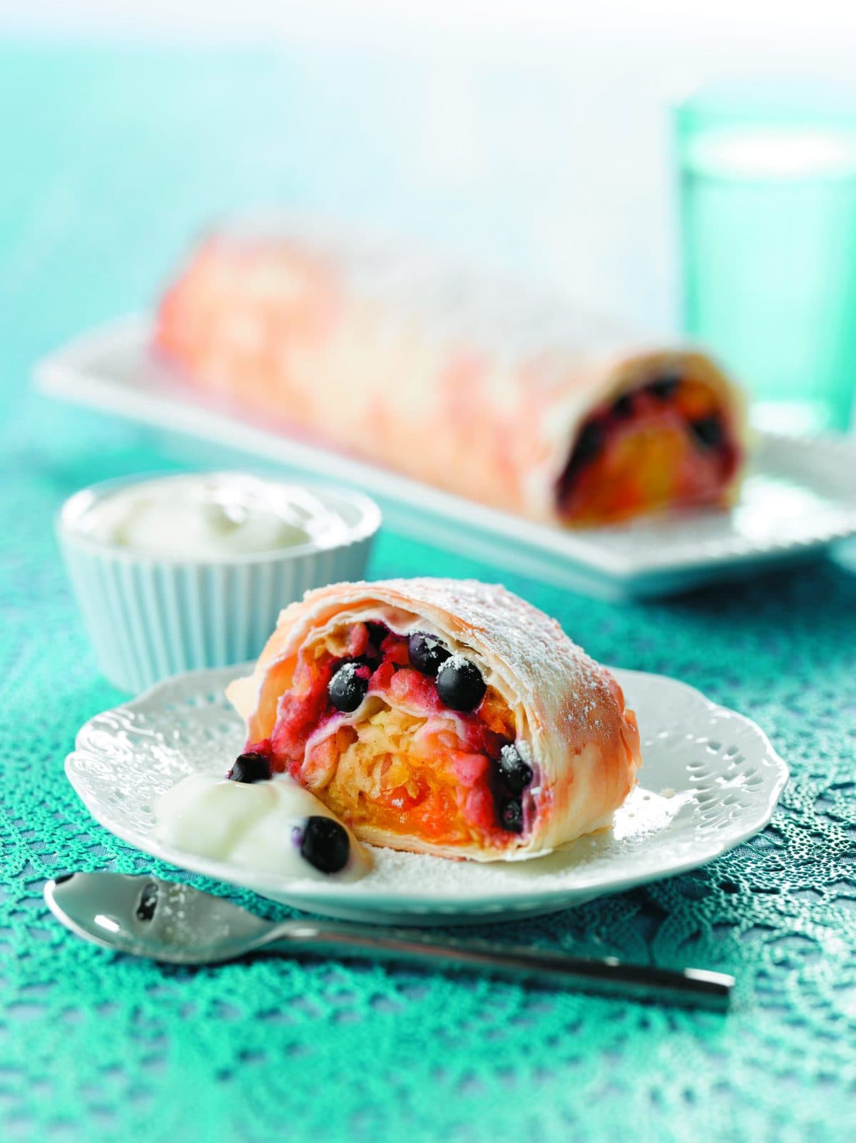 Apple and blueberry strudel