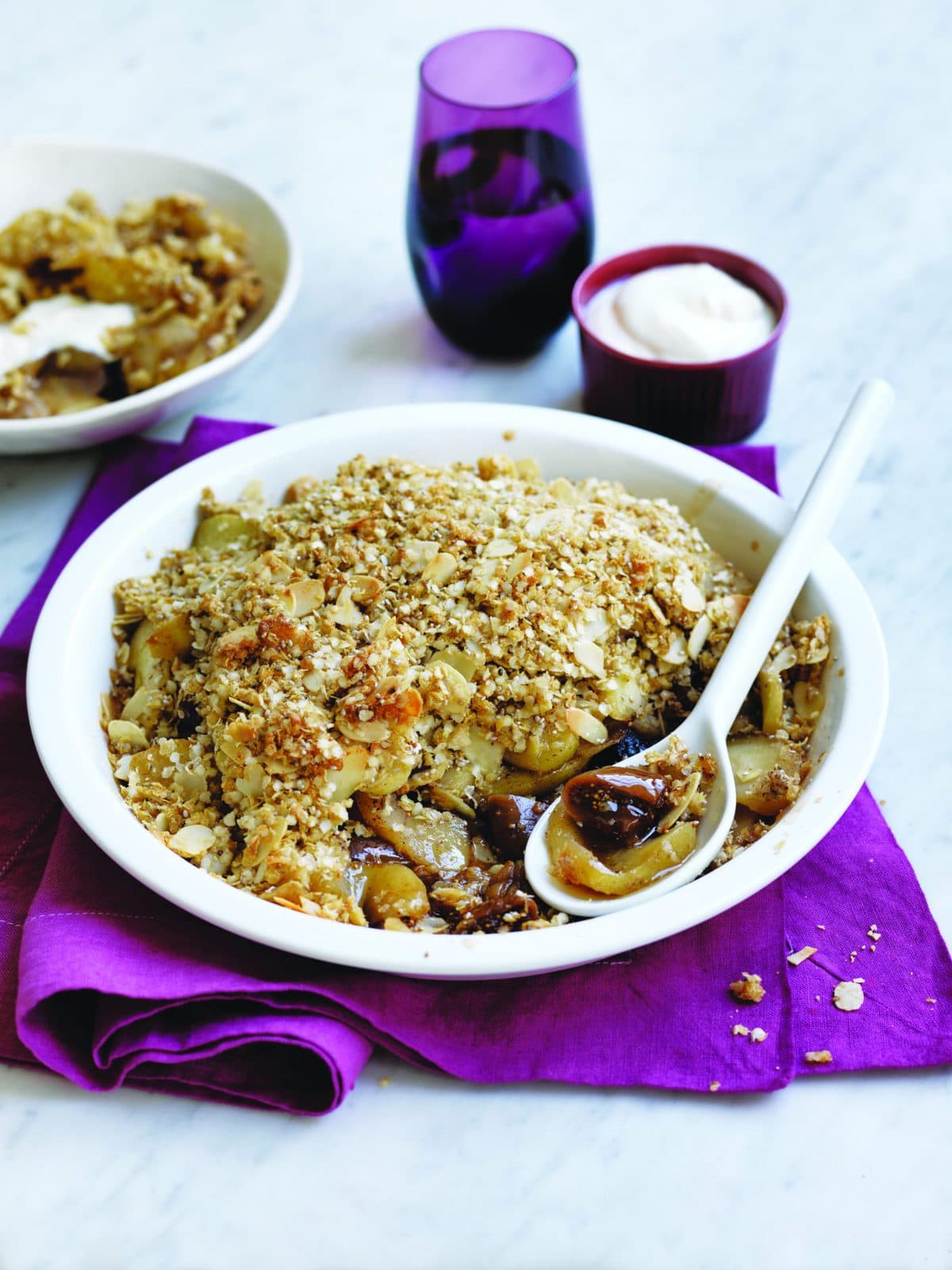 Apple and fig crumble with almond chia topping