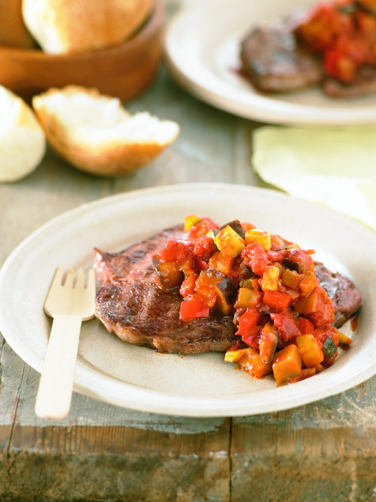 BBQ steaks with caponata BBQ steaks with caponata