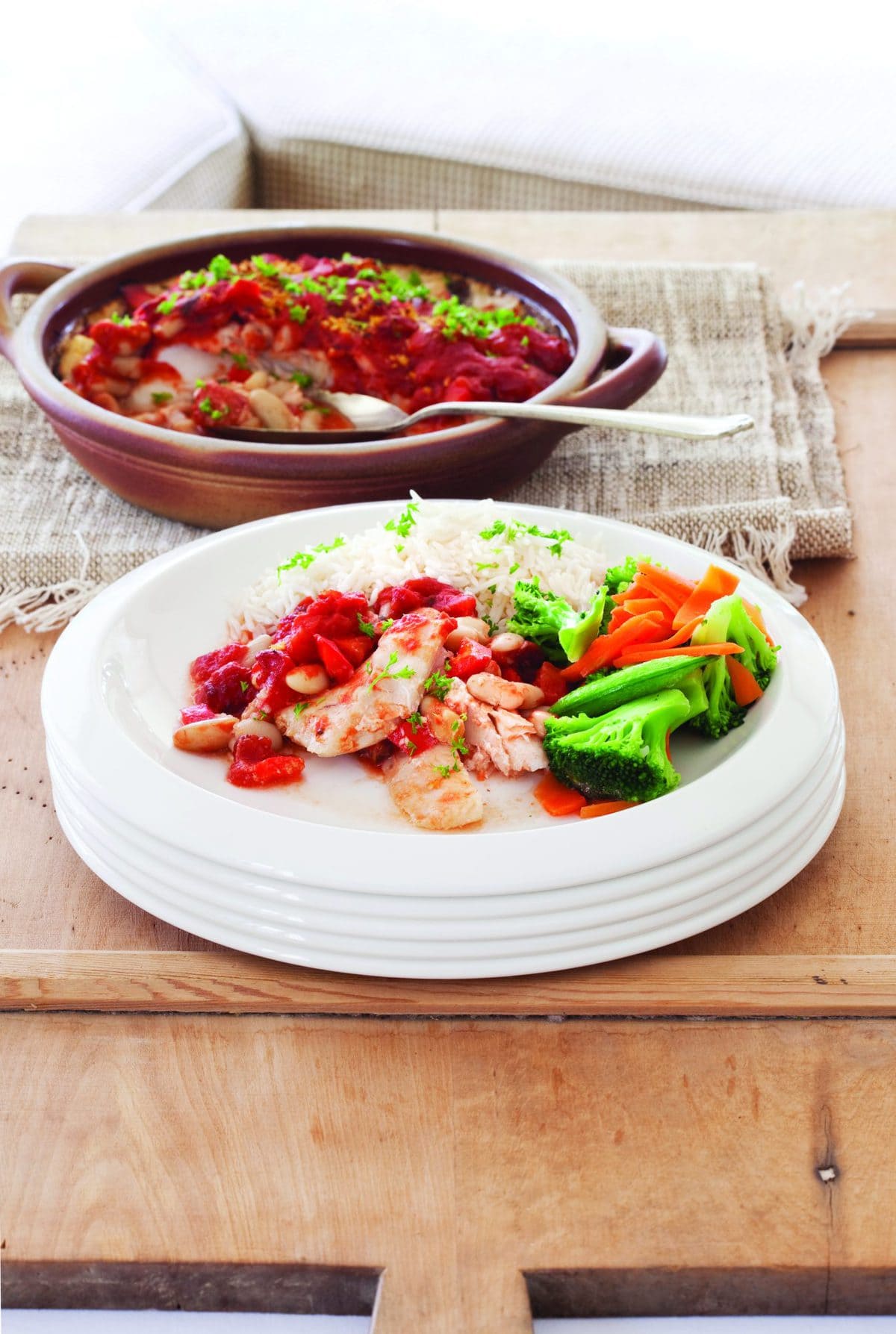 Baked fish with cannellini beans