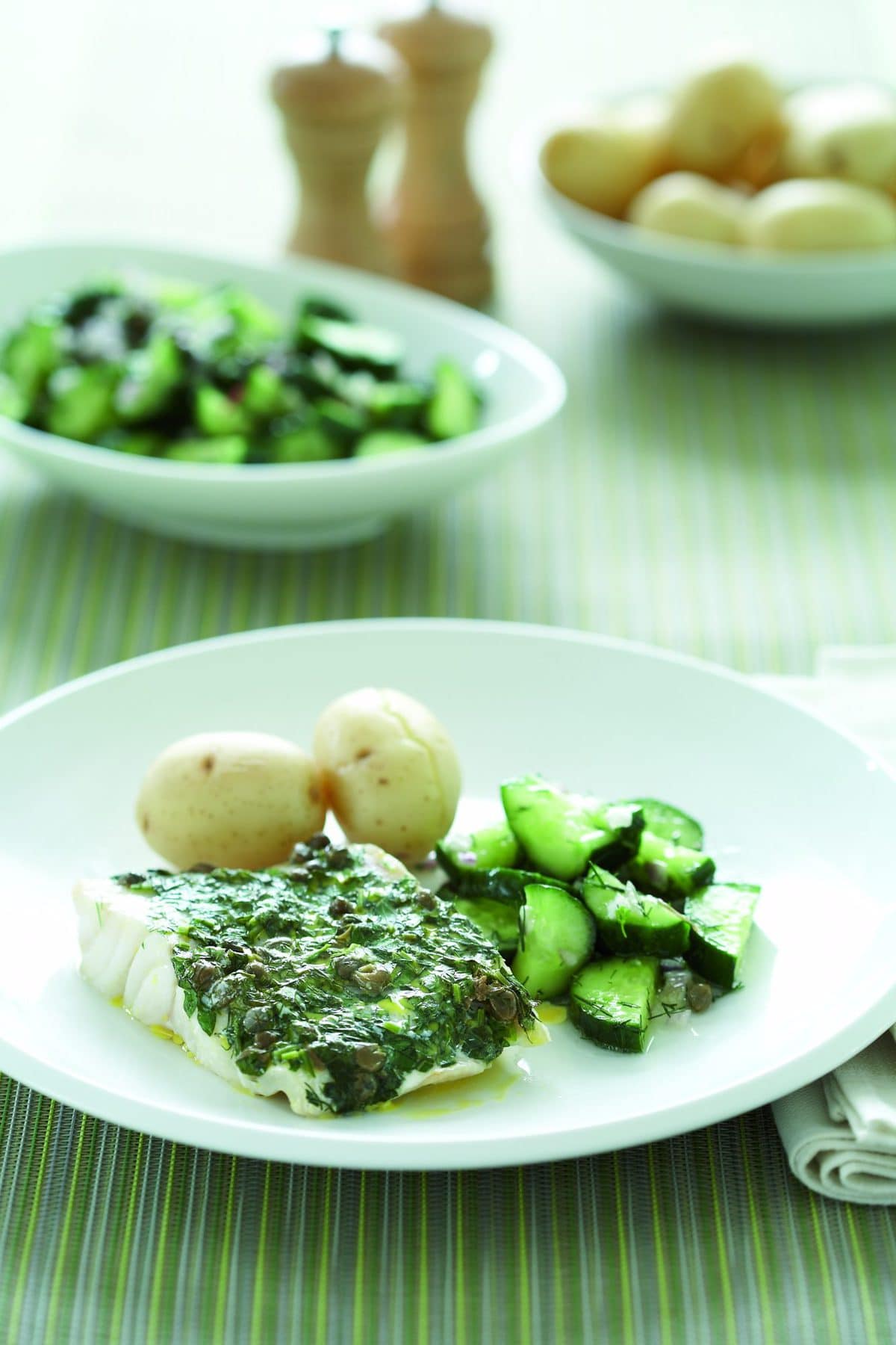 Baked fish with cucumber salad