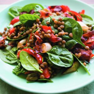 Balsamic lentils with bacon and capsicum