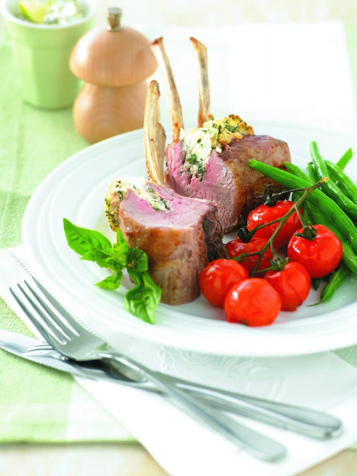 Basil-ricotta lamb with balsamic tomatoes