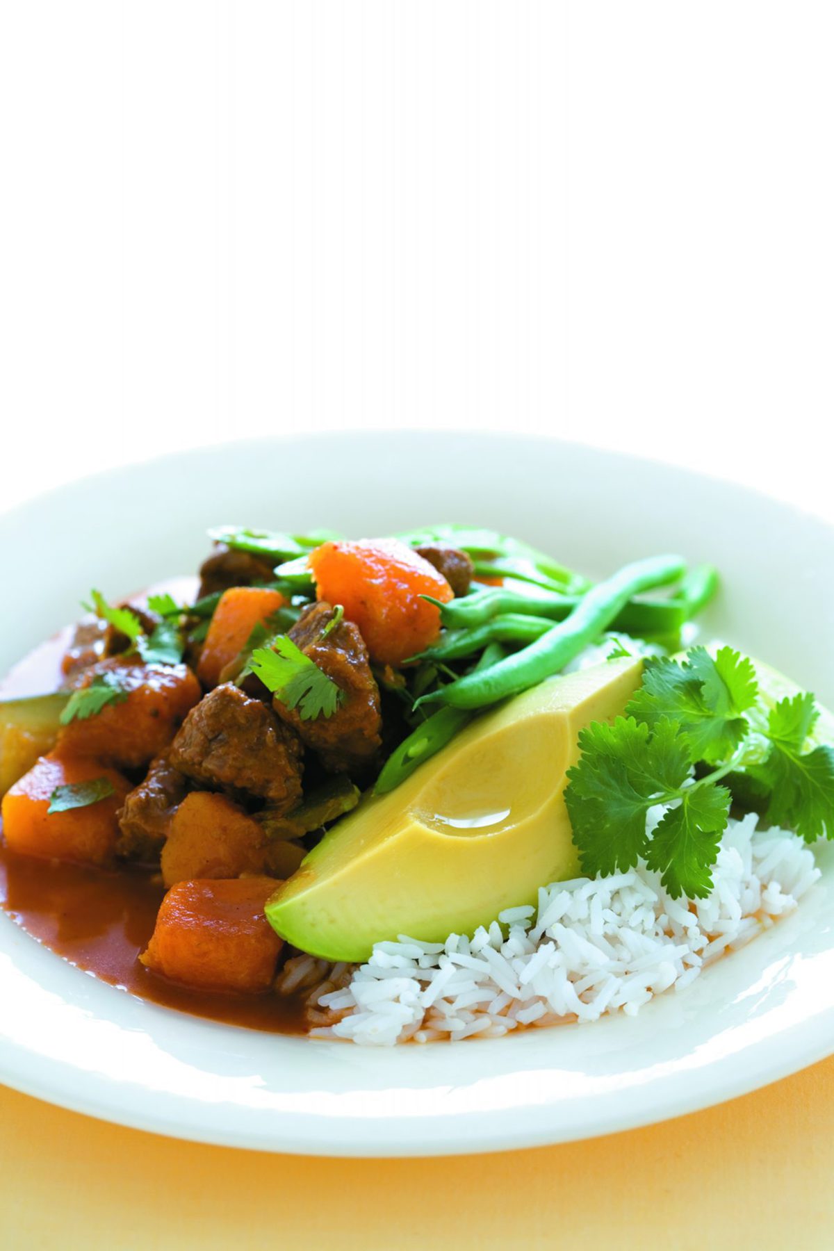 Beef curry with avocado