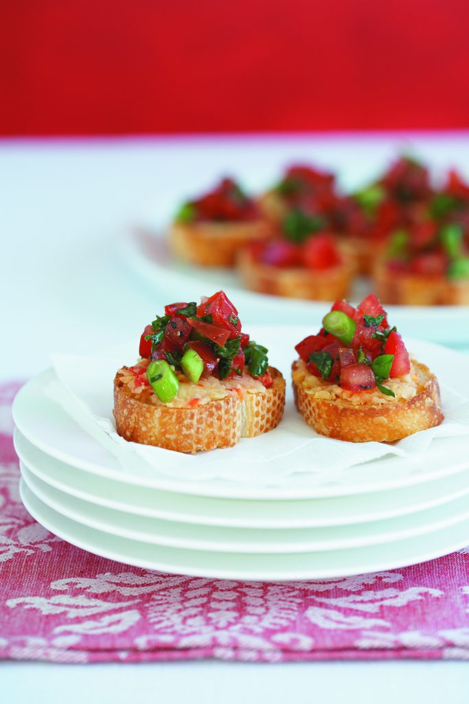 Bruschetta with chickpea spread and basil tomatoes Bruschetta with chickpea spread and basil tomatoes