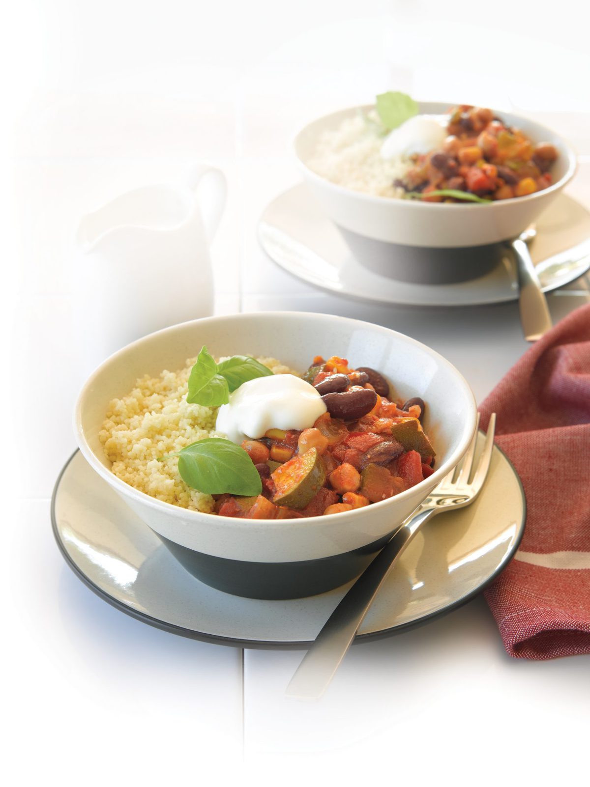 Cajun bean casserole with couscous and minted yoghurt