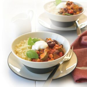 Cajun bean casserole with couscous and minted yoghurt
