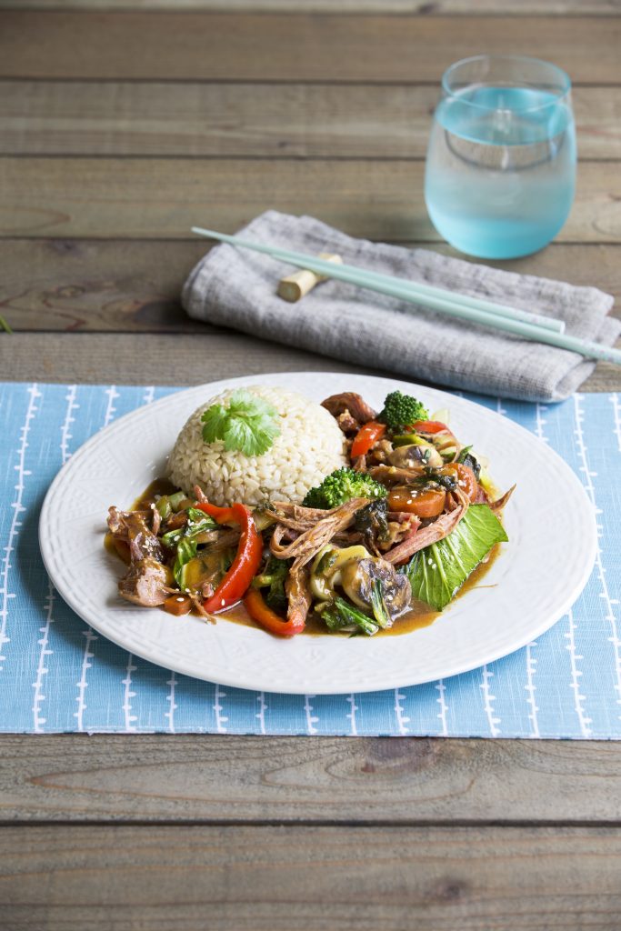 Char siu pork roast with stir-fried sesame vegetables Char siu pork roast with stir-fried sesame vegetables