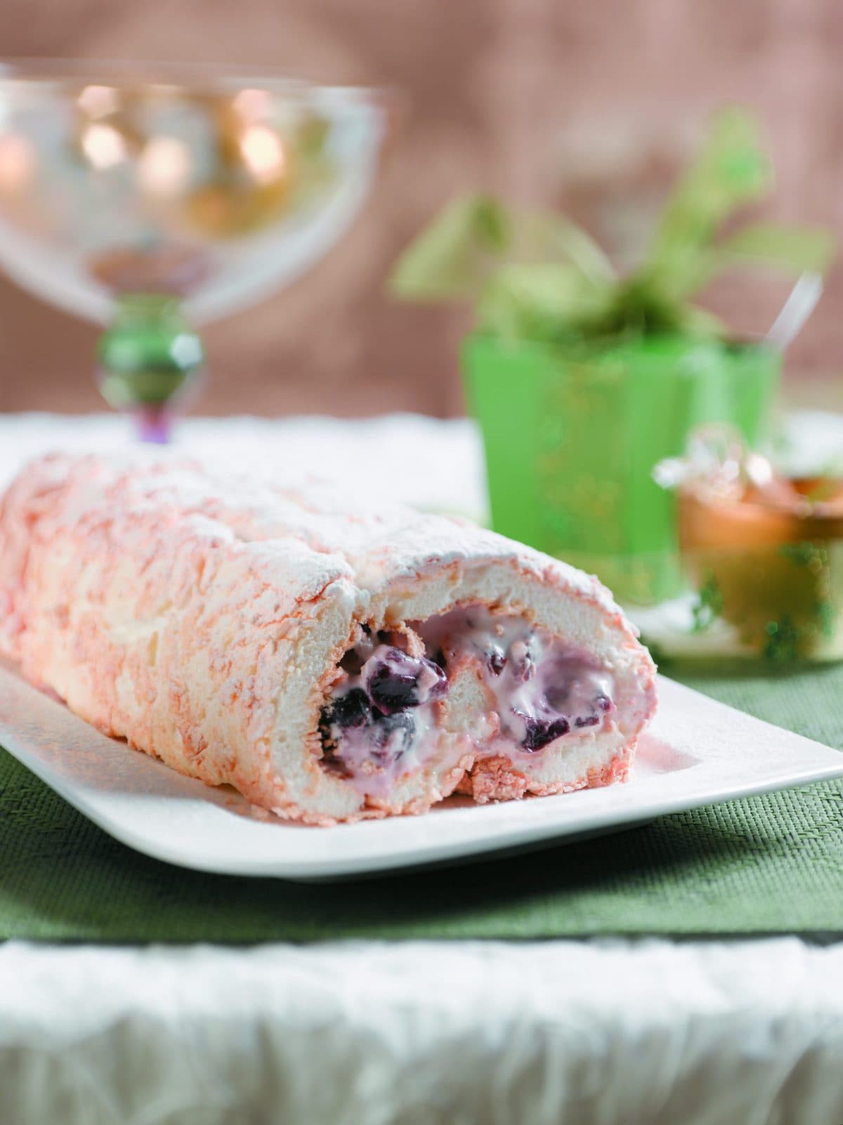 Cherry berry meringue roulade