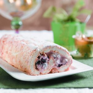 Cherry berry meringue roulade