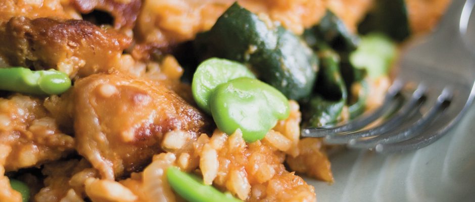 Chicken and bacon paella