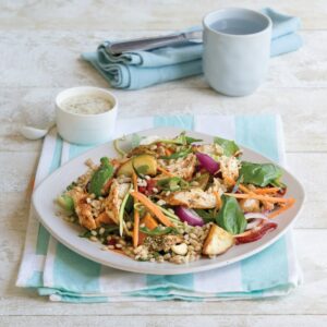 Chicken and barley salad with potatoes