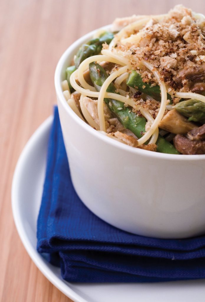 Chicken spaghetti with asparagus and roasted mushrooms Chicken spaghetti with asparagus and roasted mushrooms