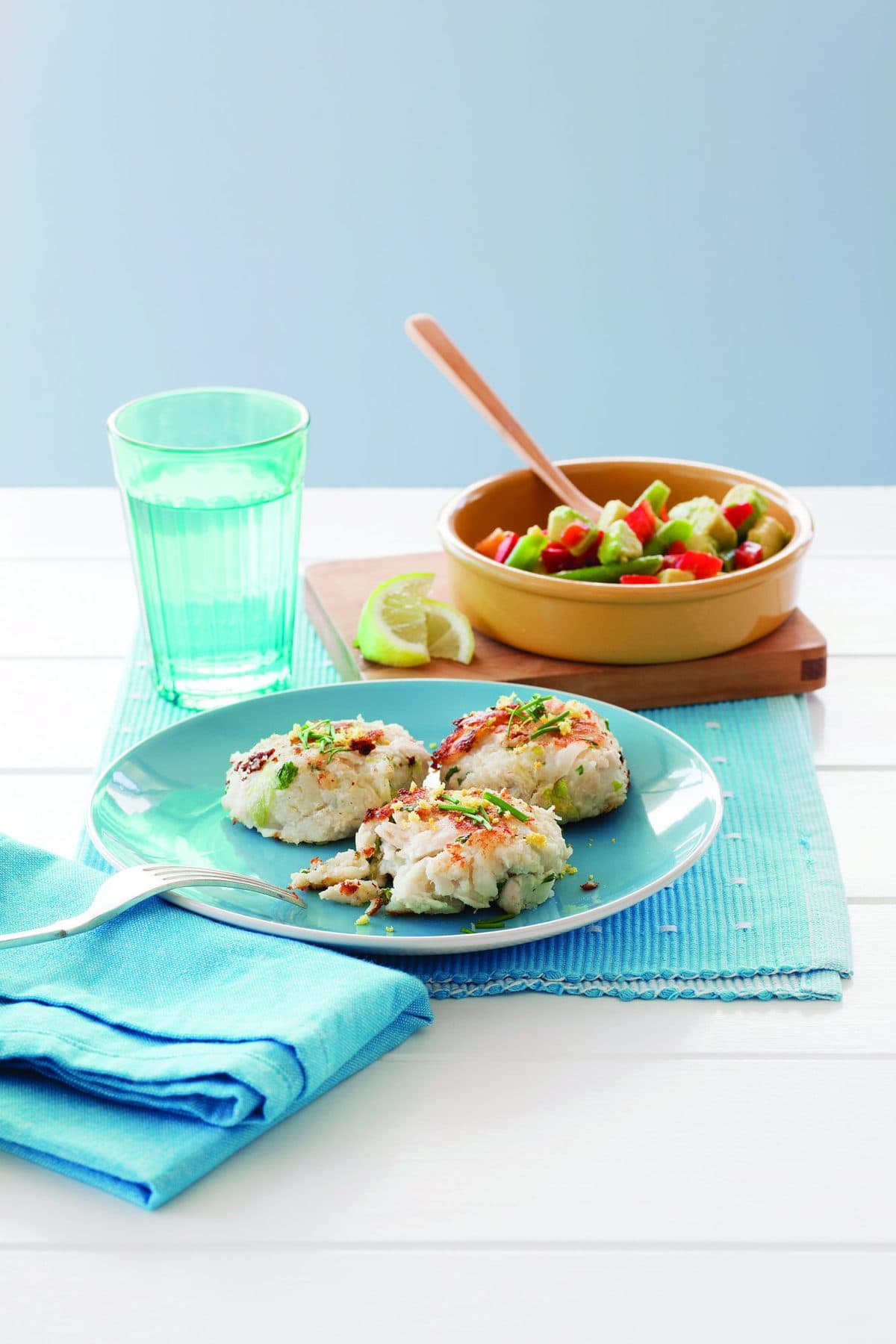 Chicken potato patties with bean and avocado salad