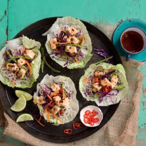 Chilli tofu and noodle lettuce wraps