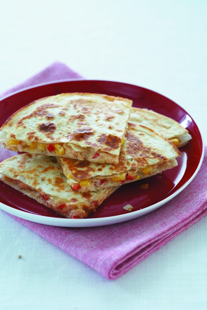 Corn, salmon and chilli quesadilla