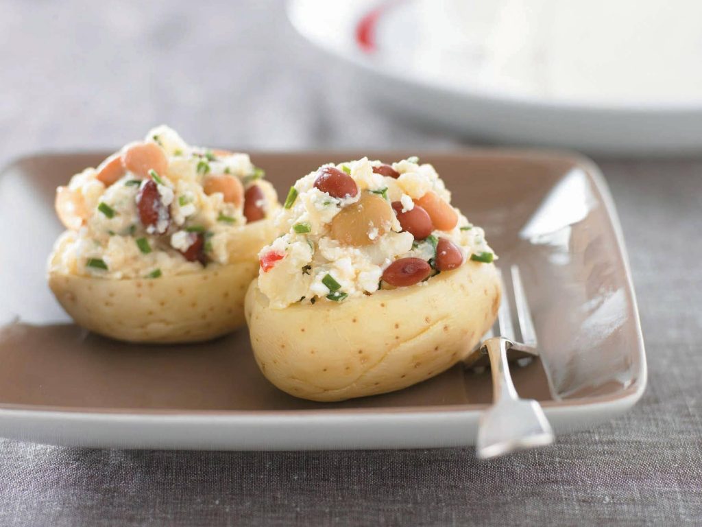 Cottage cheese and mixed bean stuffed potatoes