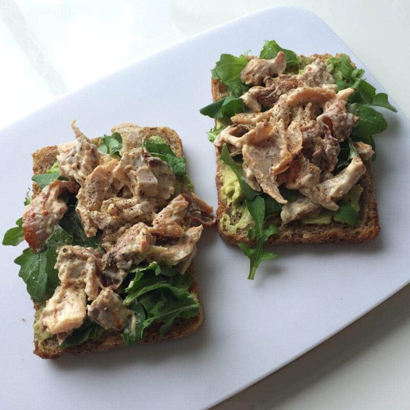 Creamy chicken and avocado open sandwich