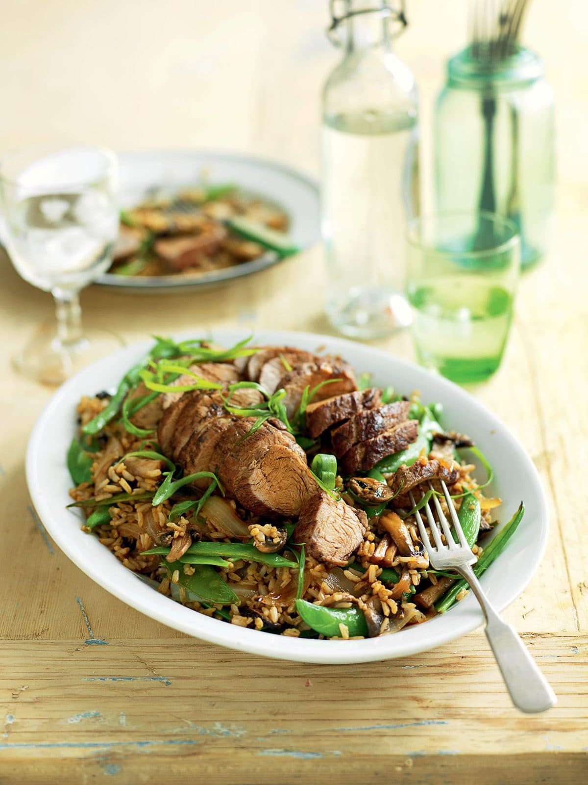 Five-spice pork with shiitake and sugar snap rice
