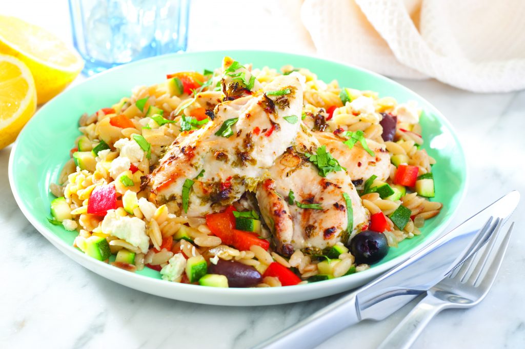 Grilled chicken on lemony orzo Grilled chicken on lemony orzo