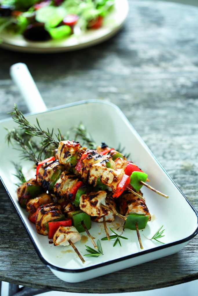 Grilled chicken on rosemary skewers Grilled chicken on rosemary skewers