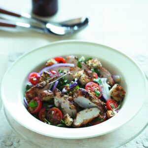 Grilled chicken with brown lentil salad