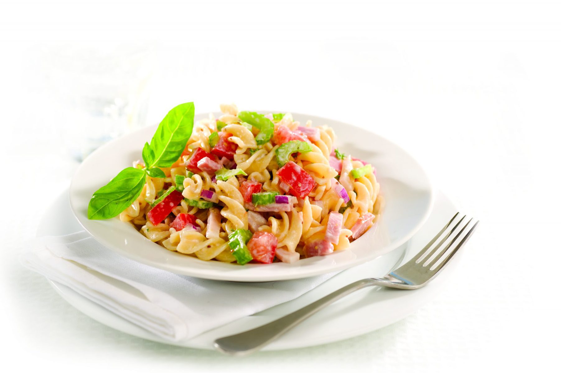 Ham and pasta salad with lemon-mustard dressing