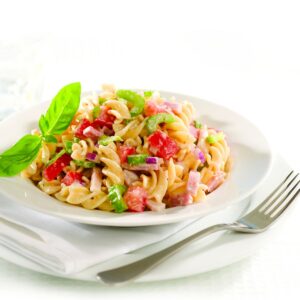 Ham and pasta salad with lemon-mustard dressing