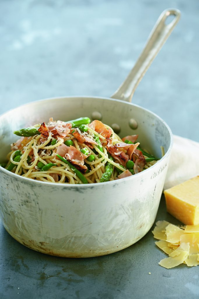 Ham and spring vegetable spaghetti Ham and spring vegetable spaghetti