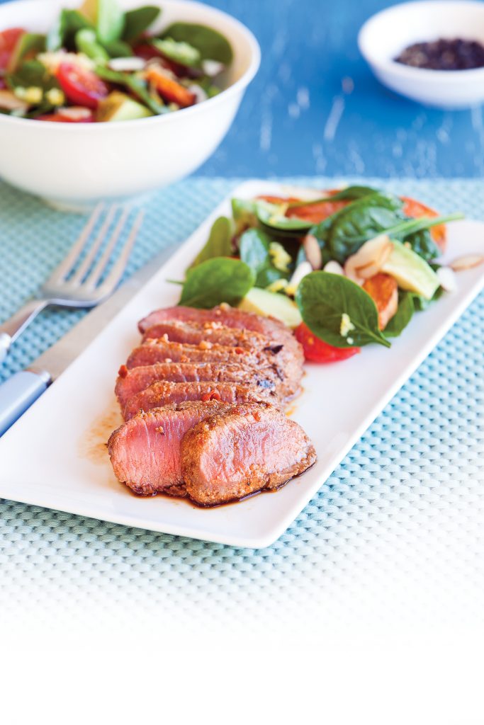Harissa lamb with kumara and avocado salad Harissa lamb with kumara and avocado salad