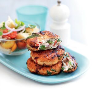 Italian-style chicken patties with torn bread salad