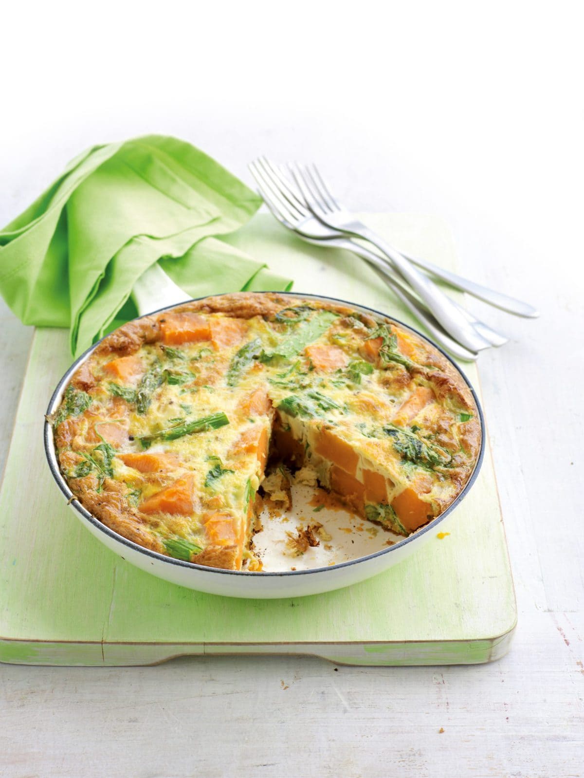 Kumara, rocket and asparagus frittata