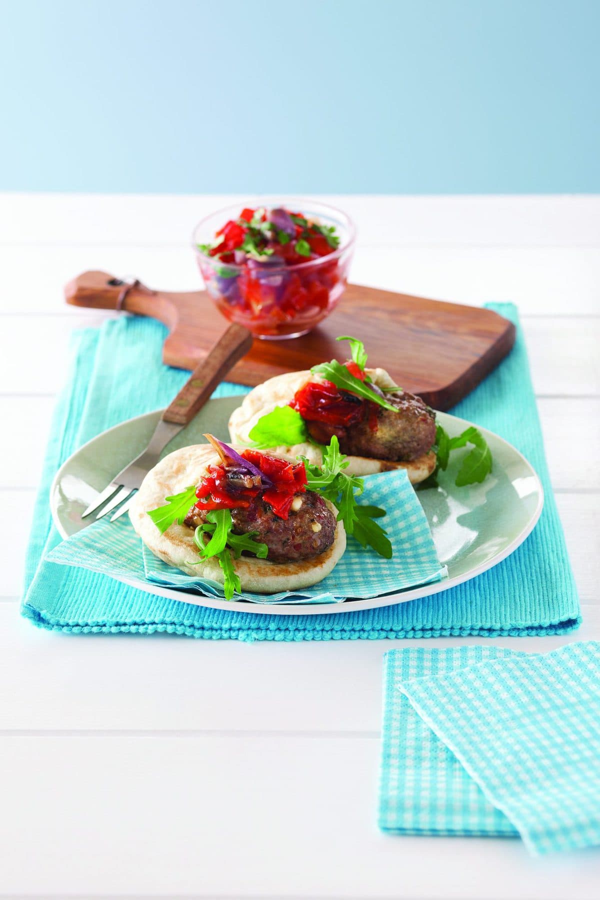 Lamb koftas with roasted vege salsa
