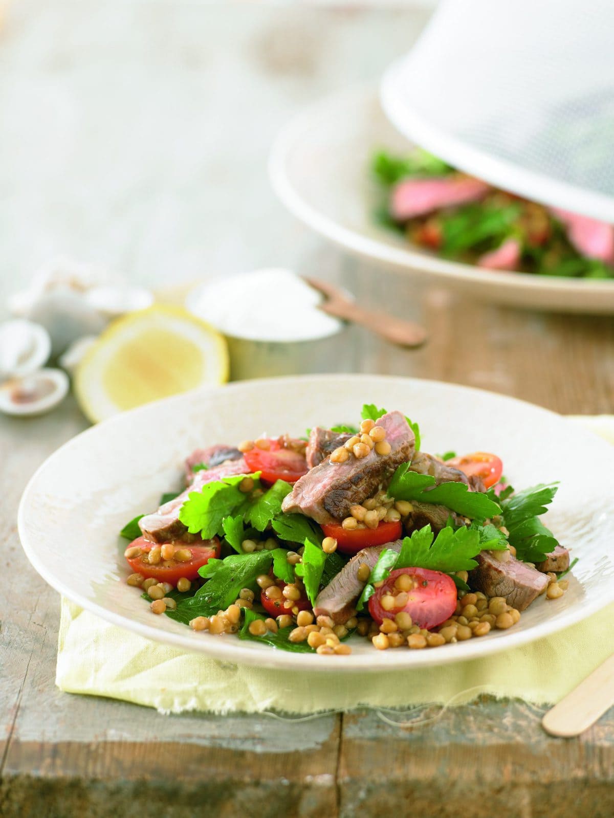 Lamb, lentil and cherry tomato salad