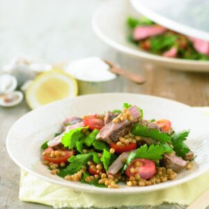 Lamb, lentil and cherry tomato salad