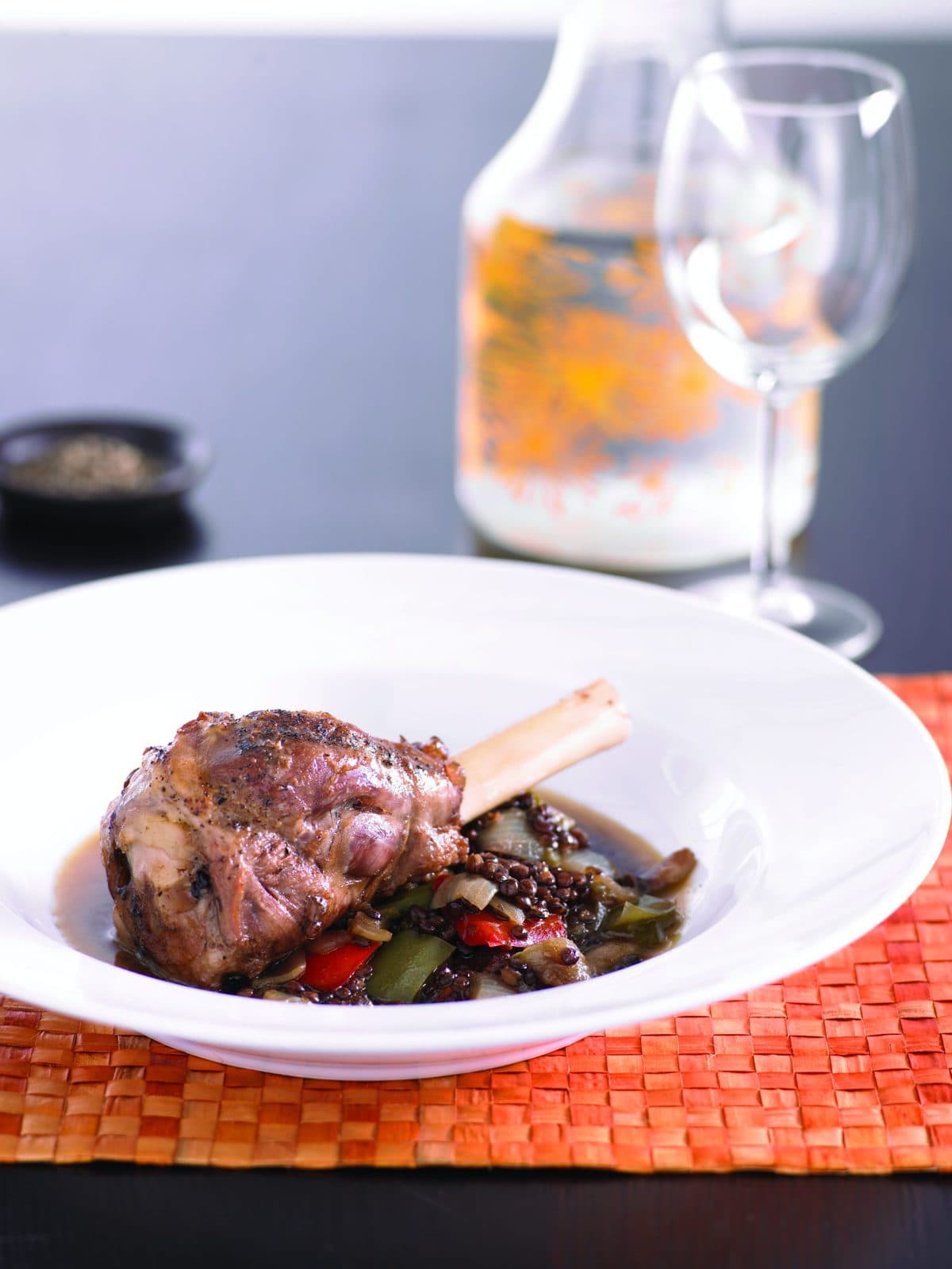 Lamb shank, capsicum and lentil casserole
