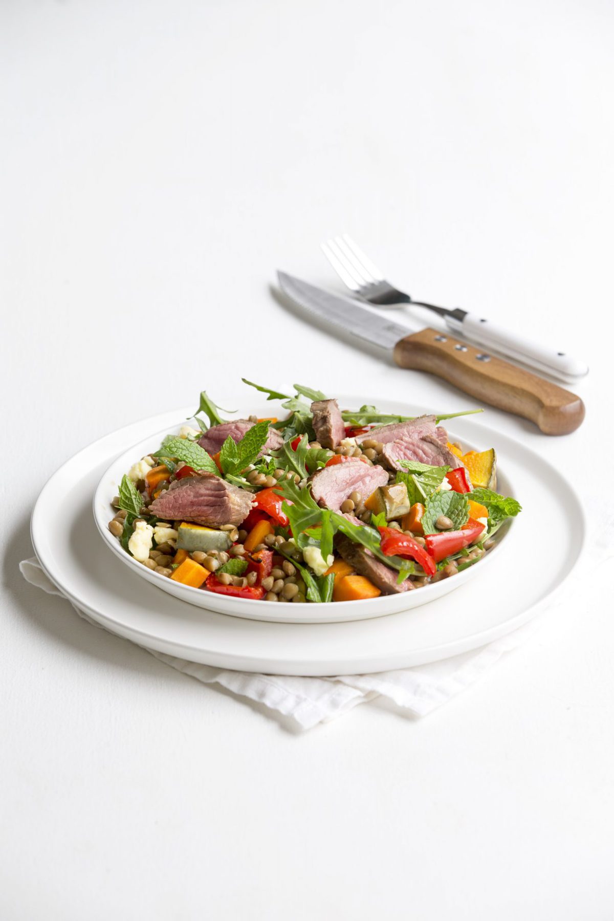 Lamb with lentil and mint salad