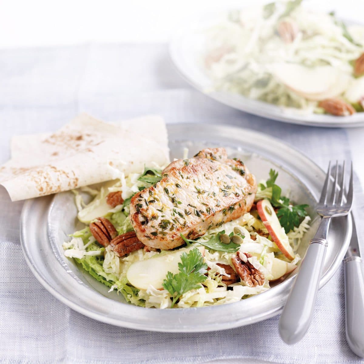 Lemon and thyme pork with cabbage salad
