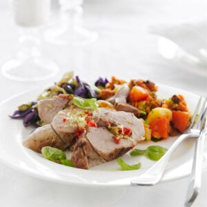 Lemon-roasted pork with garlic and basil